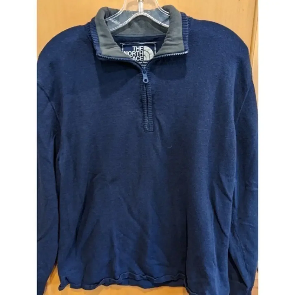 The‎ North Face Sweater Men Large Pullover blue Wool Blend 1/4 Zip Size Large